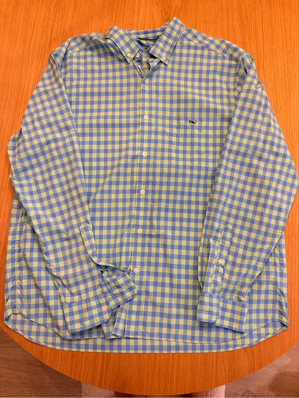Vineyard Vines Blue and Light Green Gingham Button-Down Shirt